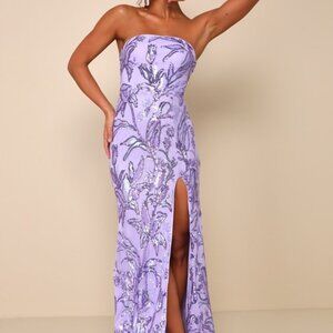 Lulus Shimmering Icon Lavender Sequin Lace-up Strapless Maxi Dress Purple